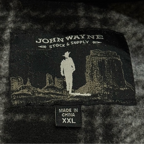 John Wayne Stock & Supply Black and White Plaid Fleece Jacket Men's Size XXL - Picture 8 of 11
